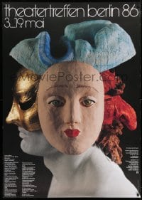 5c351 THEATERTREFFEN BERLIN 86 33x47 German stage poster 1986 image of bust with three masks!
