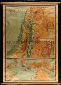 5c312 WANDKAART VAN PALESTINA 51x74 Dutch poster 1950s Eastern Mediterranean in biblical times!