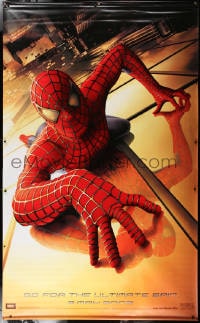 5c507 SPIDER-MAN vinyl banner 2002 Tobey Maguire crawling up wall, Sam Raimi, Marvel Comics!
