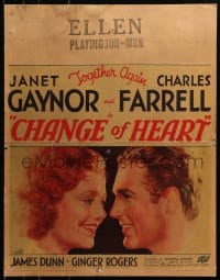 5c110 CHANGE OF HEART jumbo WC 1934 art of sweethearts Janet Gaynor & Charles Farrell, ultra rare!
