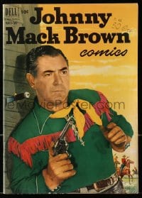 5d092 JOHNNY MACK BROWN #9 comic book 1952 great cover portrait of the cowboy star with gun drawn!