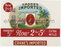 5d172 CRANE'S IMPORTED 7x9 cigar box label 1930s cool logo artwork with embossed gold foil lettering!
