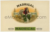 5d188 MADRIGAL 7x10 Mexican cigar box label 1920s cool logo artwork with embossed gold foil!