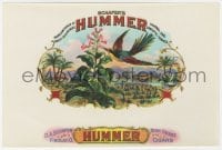5d203 SCHAFER'S HUMMER 7x10 cigar box label 1900s art of hummingbird over Cuban tobacco field!