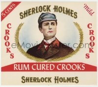 5d204 SHERLOCK HOLMES 7x8 cigar box label 1930s art of the famous detective + gold foil lettering!