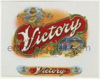 5d213 VICTORY 7x9 cigar box label 1920s cool logo with embossed gold foil outline!