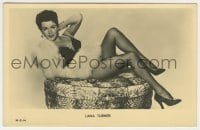 5d141 LANA TURNER 4x6 postcard 1950s full-length portrait as a brunette showing her sexy legs!
