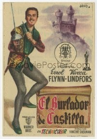 5d397 ADVENTURES OF DON JUAN Spanish herald 1949 different Jano art of Errol Flynn by castle!