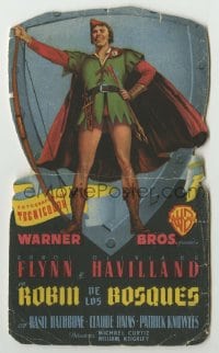 5d399 ADVENTURES OF ROBIN HOOD die-cut Spanish herald 1948 best art of Errol Flynn as Robin Hood!