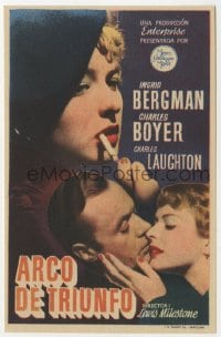 5d419 ARCH OF TRIUMPH Spanish herald 1949 Ingrid Bergman, Charles Boyer, written by Remarque!