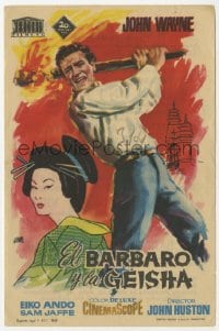 5d424 BARBARIAN & THE GEISHA Spanish herald 1959 Jano art of John Wayne & Eiko Ando, John Huston!