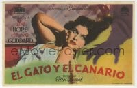 5d481 CAT & THE CANARY Spanish herald 1939 c/u of monster hand threatening sexy Paulette Goddard!