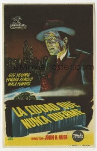 5d494 CITY THAT NEVER SLEEPS Spanish herald 1954 different art of Gig Young with gun over Chicago!