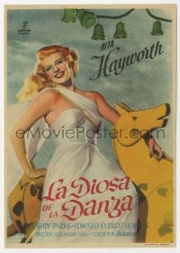 5d546 DOWN TO EARTH Spanish herald 1949 different image of beautiful Rita Hayworth on toy horse!
