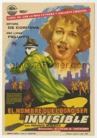 5d555 EL HOMBRE QUE LOGRO SER INVISIBLE Spanish herald 1961 art of invisible man Arturo de Cordova!
