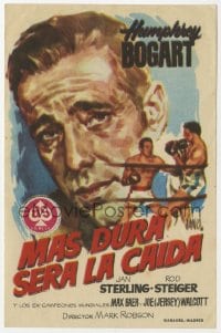 5d610 HARDER THEY FALL Spanish herald R1960s cool Jano art of Humphrey Bogart over boxing match!