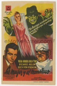 5d681 LADY & THE MONSTER Spanish herald 1944 different art of deranged madman, from Donovan's Brain!