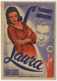 5d689 LAURA Spanish herald 1946 different Soligo art of Dana Andrews & sexy Gene Tierney, Preminger