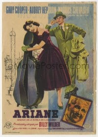 5d707 LOVE IN THE AFTERNOON Spanish herald 1957 different MCP art of Gary Cooper & Audrey Hepburn!