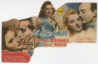 5d779 OTHER LOVE die-cut Spanish herald 1947 Barbara Stanwyck between David Niven & Richard Conte!