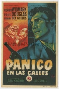 5d781 PANIC IN THE STREETS Spanish herald 1951 Soligo art of Widmark & Palance, Elia Kazan noir!