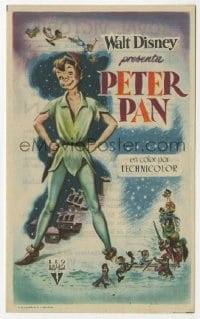 5d787 PETER PAN Spanish herald 1955 Walt Disney cartoon fantasy classic, great full-length art!