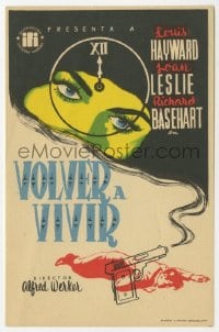 5d816 REPEAT PERFORMANCE Spanish herald 1947 different art of Joan Leslie w/clock & murder victim!