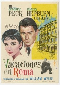 5d824 ROMAN HOLIDAY Spanish herald 1954 different Audrey Hepburn & Gregory Peck art, ultra rare!