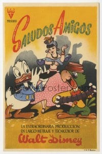 5d833 SALUDOS AMIGOS Spanish herald 1944 Disney, different cartoon art of Donald Duck & Joe Carioca!