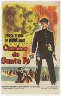 5d838 SANTA FE TRAIL Spanish herald R1965 Jano art of Errol Flynn & Olivia De Havilland, Curtiz!