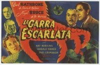 5d842 SCARLET CLAW Spanish herald 1946 art of Basil Rathbone as Sherlock Holmes & Bruce as Watson!