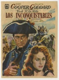 5d952 UNCONQUERED Spanish herald R1966 art of Gary Cooper with gun by sexy Paulette Goddard!