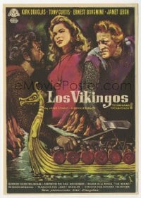 5d961 VIKINGS Spanish herald 1958 different MCP art of Kirk Douglas, Tony Curtis & Janet Leigh!