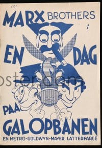 5d260 DAY AT THE RACES Danish program 1937 Ib art of Marx Brothers, Groucho, Chico & Harpo, rare!