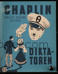 5d285 GREAT DICTATOR Danish program 1947 Charlie Chaplin directs & stars, great different art!