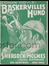 5d291 HOUND OF THE BASKERVILLES Danish program 1939 different art of Rathbone as Sherlock Holmes!