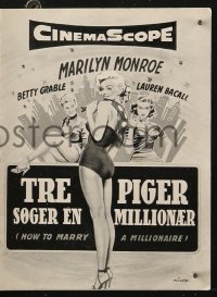 5d293 HOW TO MARRY A MILLIONAIRE Danish program 1955 Marilyn Monroe, Grable & Bacall, Munch art!