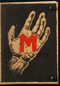 5d310 M Danish program 1931 Fritz Lang's masterpiece, classic image of hand with chalk M!