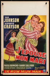 5f280 GROUNDS FOR MARRIAGE Belgian 1952 cool art of Van Johnson & pretty opera singer Kathryn Grayson!