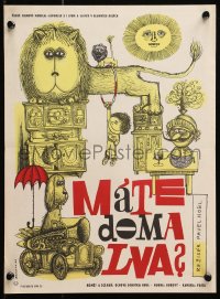 5f108 MATE DOMA LVA Czech 12x16 1966 do you have a lion at home, great feline art by Jan Brychta!