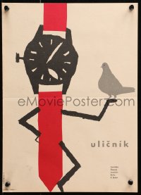 5f114 SEM NYANEK Czech 11x16 1963 great Bozena Bruderhansova art of pocket watch-man and bird!