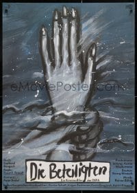 5f331 DIE BETEILIGTEN East German 23x32 1989 Gerhat Brandt art of hand emerging from water!