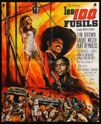 5f853 100 RIFLES French 17x21 1969 different Jean Mascii art of Jim Brown & sexy Raquel Welch!