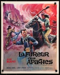 5f863 APACHE RIFLES French 18x22 1966 cool Grinsson artwork of cowboy Audie Murphy!
