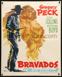 5f876 BRAVADOS French 18x22 1958 cowboy Gregory Peck with gun & sexy Joan Collins by Boris Grinsson