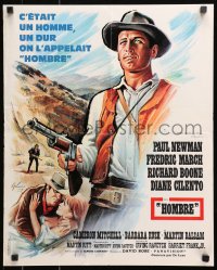 5f916 HOMBRE French 18x22 1966 cool art of Paul Newman by Boris Grinsson, directed by Martin Ritt!