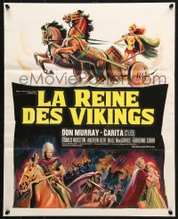 5f980 VIKING QUEEN French 18x22 1967 Don Murray, Grinsson art of Carita w/sword & chariot!