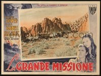 5f449 BRIGHAM YOUNG Italian 11x15 pbusta 1948 Tyrone Power, very young Linda Darnell in border!