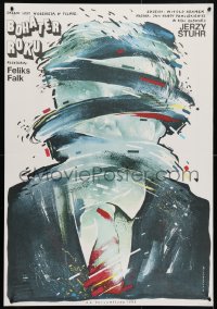 5f219 HERO OF THE YEAR Polish 26x38 1987 crazy art of man in suit by Witold Dybowski!