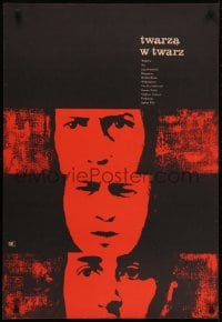 5f248 FACE TO FACE Polish 23x33 1964 Licem u lice, Branko Bauer, red/black art of cast by Hibner!